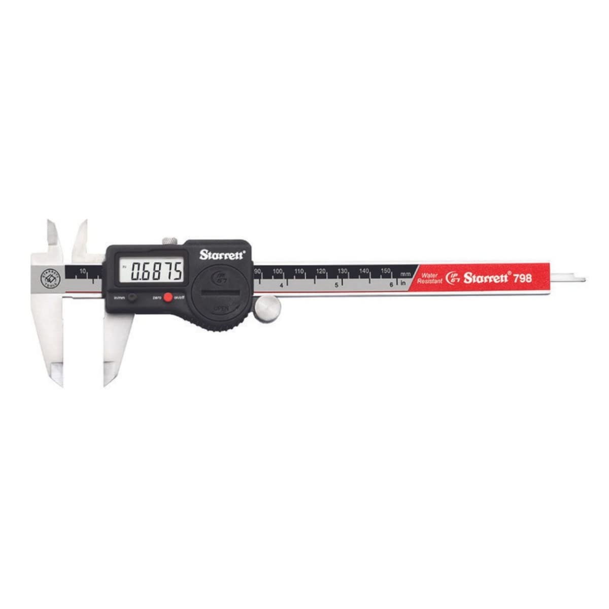 Starrett 798B-6/150 Digitaler Messschieber, Edelstahl, batteriebetrieben, Zoll/metrisch, 0-6" Bereich, +/-0,001" Genauigkeit, 0,0005" Auflösung, erfüllt DIN 862 Spezifikationen