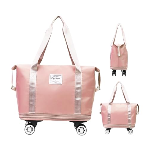 Reisetasche, Sporttasche mit Rollen, wasserdicht, faltbar, für Reisen, wasserdichte Tasche für Trolley, Gepäck, große Reisetasche für Geschäftsreisen, Pink, Se référer au descriptif, Siehe