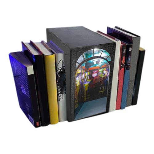 Arcade Themed Book Nook - 3D Wooden Puzzle Bookend Kit - Punk Video Arcade Book Nook Puzzle Kit - Arcade Book Nook Puzzle Kit Punk Video Arcade, LED Light Miniature, Craft for Adults Collectors