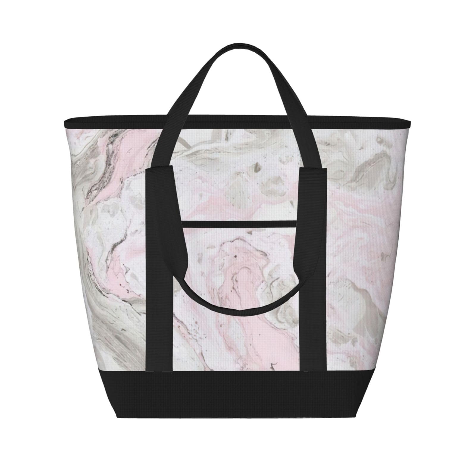 YQxwJL Einkaufstasche mit großem Fassungsvermögen, isolierte Lunchtasche, wiederverwendbar, mit Reißverschluss, für Damen und Herren, Rosa mit abstrakter Tinte, Marmor, Grau