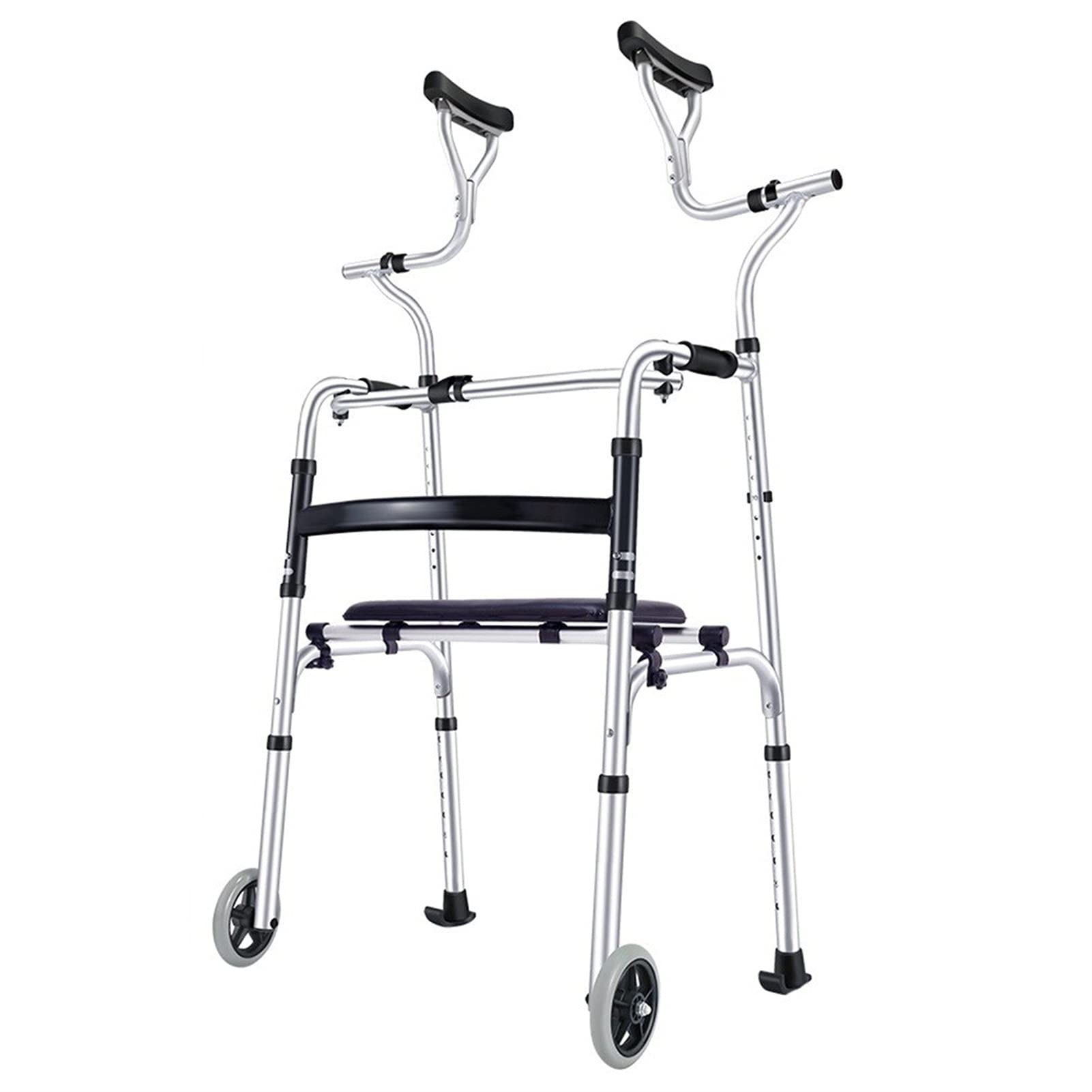 Klappbarer Rollator mit Sitz und Achselstütze, für ältere Menschen/Behinderte, leicht, tragbar, mobile Gehhilfe, verstellbare Höhe, Stehhilfe, Dekoration, Vorwärts