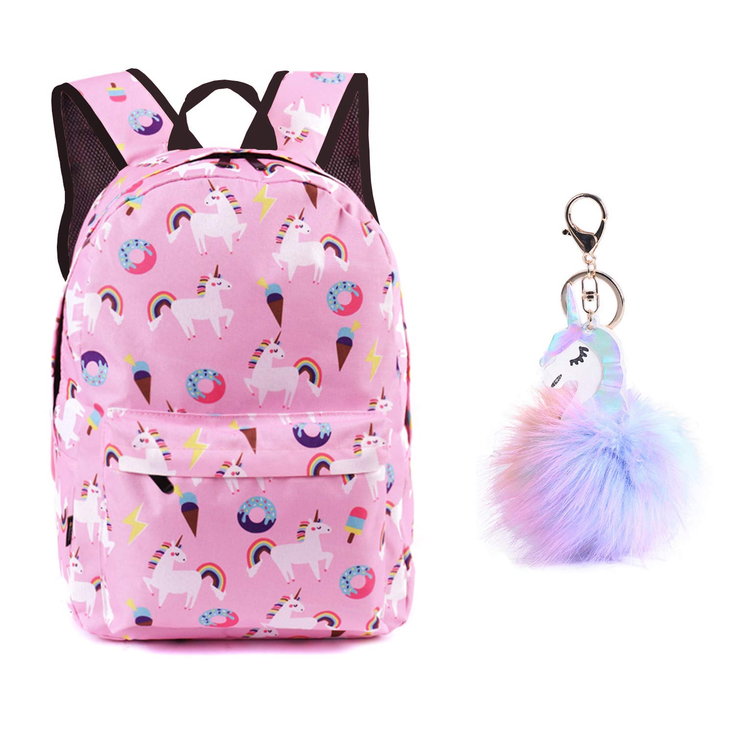 Einhorn Rucksack Kinderrucksack Mädchen Reisen Einhorn Freizeit Rucksack Wasserdicht Schüler Süßes Muster Schule Bücher Tasche Einhörner Sachen(Pink,schlüsselanhänger)