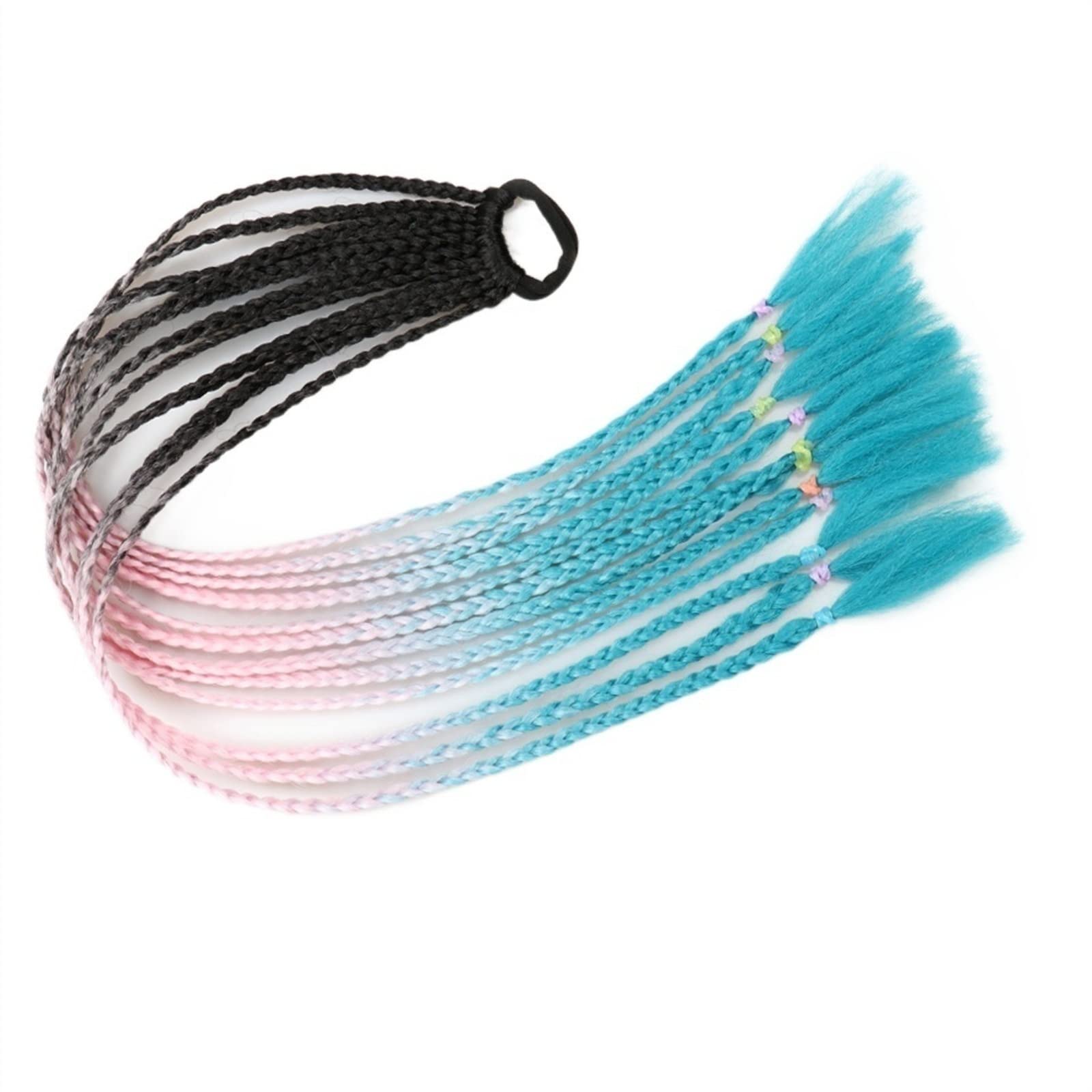 Pferdeschwanz Haarteil Synthetisches Gummiband Twist Braid Pferdeschwanz-Verlängerung, 60 cm bunte gemischte Braid-Haarteile for Mädchen Kinder, Kleidverschönerungsverzierung Pferdeschwanz Haarverläng