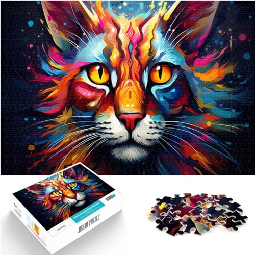 Puzzle-Geschenk, Savannenkatzen, farbenfrohe psychedelische Puzzles für Erwachsene, 1000 Puzzle-Spielzeug, Holzpuzzle, einzigartige Heimdekoration und Geschenke, 1000 Teile (50 x 75 cm)