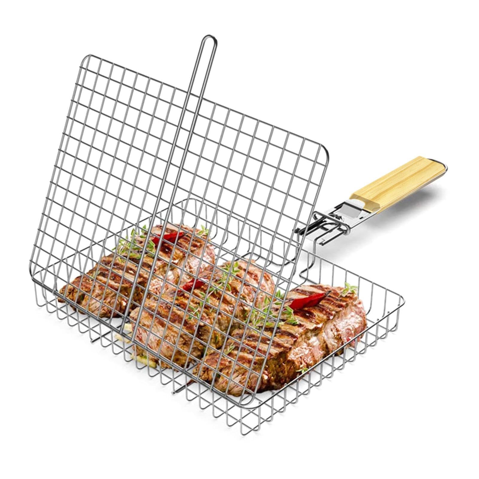 UKALOU Grillkörbe für Grillrost, quadratisches Grillgitter für den Außenbereich, Fisch, Garnelen, Hammel, Steak, Brokkoli, Gemüse, Kartoffel-Grillkorb für den Außenbereich