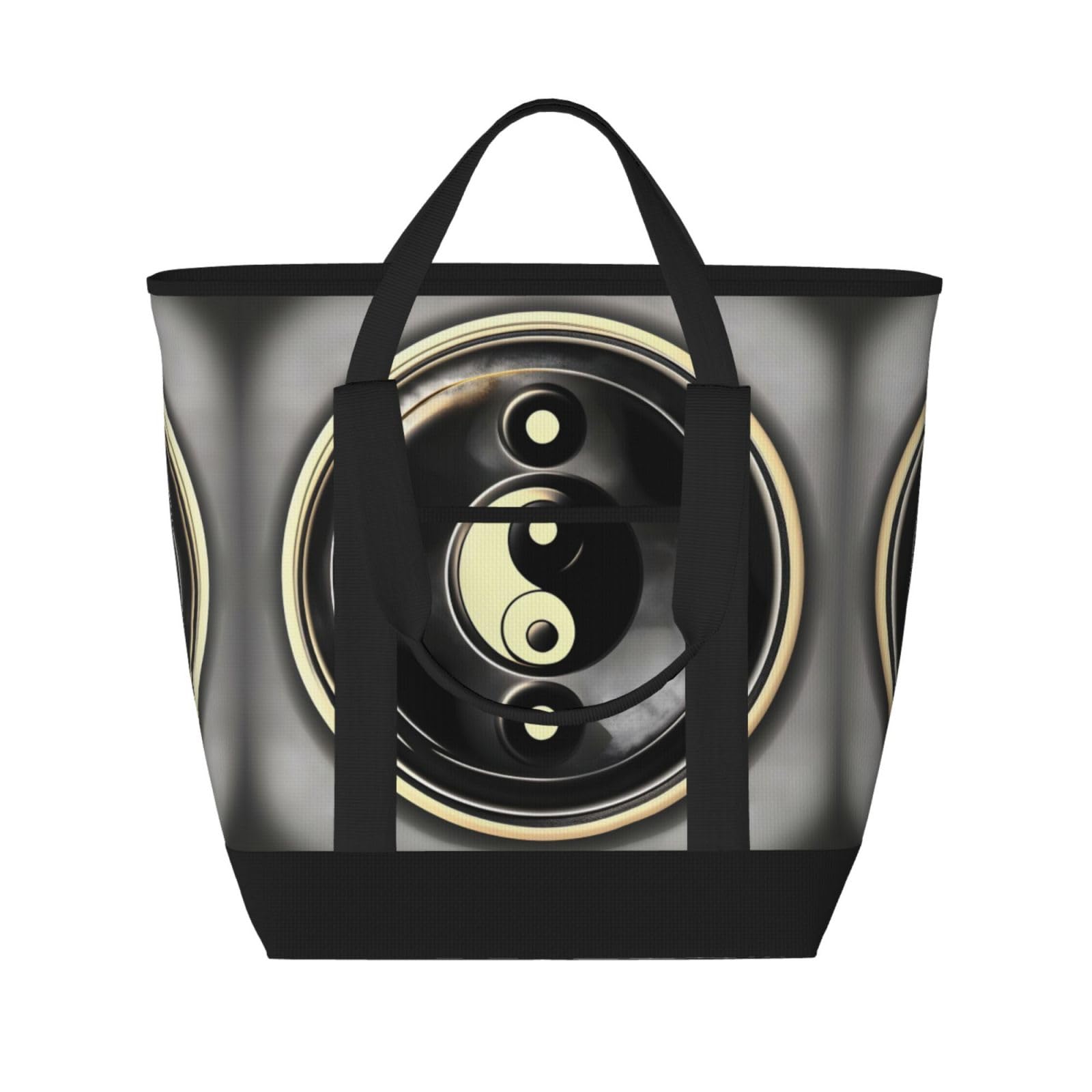 YQxwJL Isolierte Kühltasche mit Yin-Yang-Muster, großes Fassungsvermögen, Einkaufstasche, Reisetasche, Strand, wiederverwendbare Einkaufstasche für Erwachsene, Schwarz, Einheitsgröße