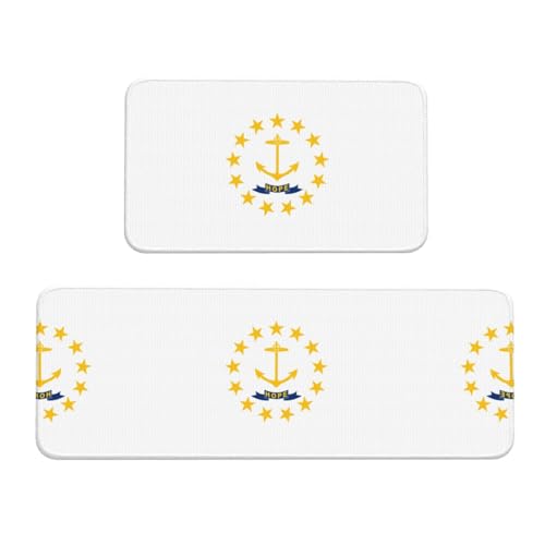 YQxwJL Rhode Island State Flag Print Küchenteppiche, rutschfeste Küchenmatte, 2er-Set, bequeme Stehfußmatten für Küche, Büro