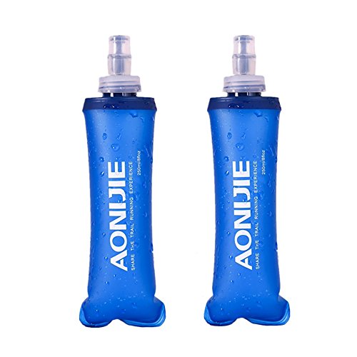 aonojie 2 Pcs Sports Klappbar Wasser Flasche BPA-frei + 2 pcs Ersatz Trinkhalme Deckel – TPU Soft Drink Wasserkocher Faltbare Fläschchen für Wandern Radfahren Laufen Klettern, 2 Pcs 250ml Bottles