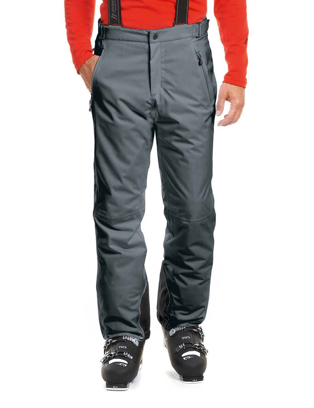 Maier Sports Anton 2, Herren Skihose, Wasserdichte Schneehose mit Hosenträgern, Stretchmaterial und verstellbarer Bund, PFC-frei, mTHERM Wattierung & mTEX Wetterschutz, Grau, Gr. 52 (W36/L32)