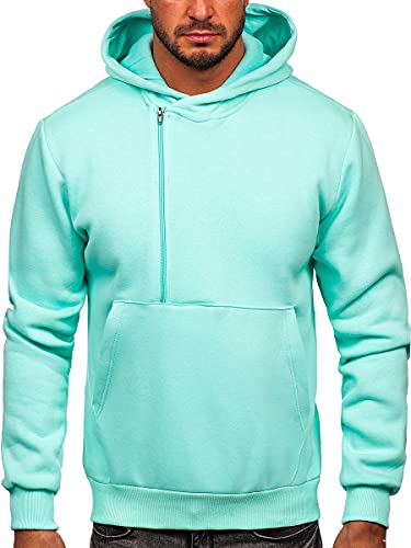 BOLF Herren Kapuzenpullover Reißverschluss Hoodie Sweatshirt mit Kapuze Pullover Pulli Langarmshirt Freizeit Sport Fitness Outdoor Casual Style 02 Mint L [1A1]