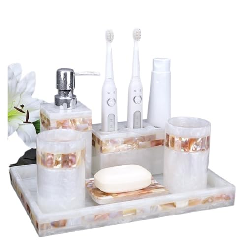 AMEEDA Badezimmer Set Badezimmer-Zubehör-Set aus Harz, Waschutensilien, Flasche, Mundwasserbecher, Seife, Zahnbürstenhalter, Haushaltsbedarf, Hochzeitsbedarf Badezimmer Set Akazie(Color-A)