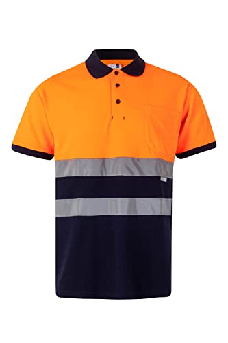 VELILLA 305513; Poloshirt mit hoher Sichtbarkeit aus Baumwolle, zweifarbig und kurzen Ärmeln; Farbe Navy und Fluor-Orange; Größe S