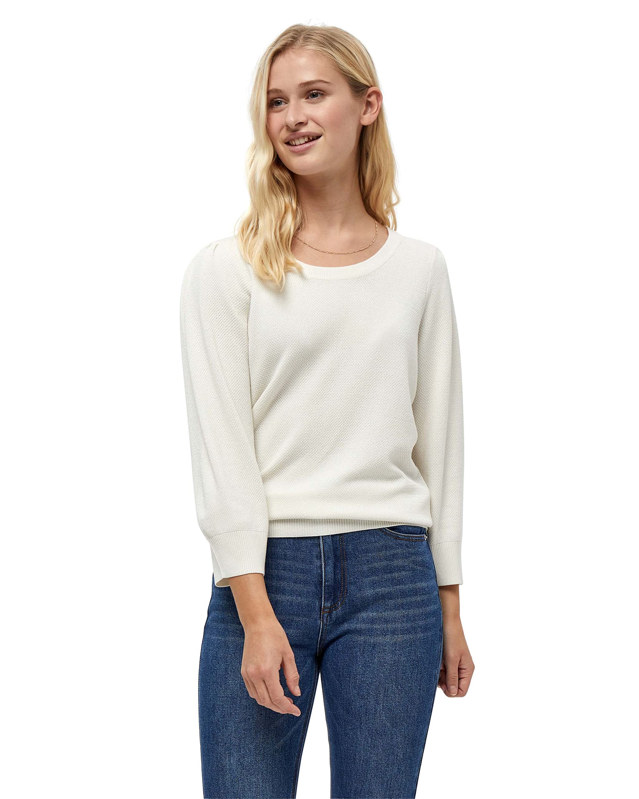 Peppercorn Tana Runden Hals 3/4 Ärmel Strickpullover | Pullover Damen In White | Frühling Pulli Damen | Größe Xxl