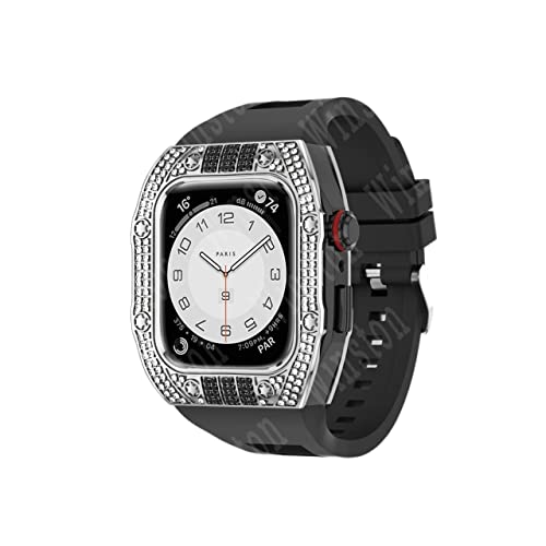 KANUZ Luxuriöses Diamantengehäuse-Modifikationsset, Mod Metallrahmen-Lünette für Apple Watch Band 7, Hülle, 44 mm, 45 mm, Armband für iWatch 7, 6, 5, 4, Set (Farbe: SB-Diamonds, Größe: 44 mm für