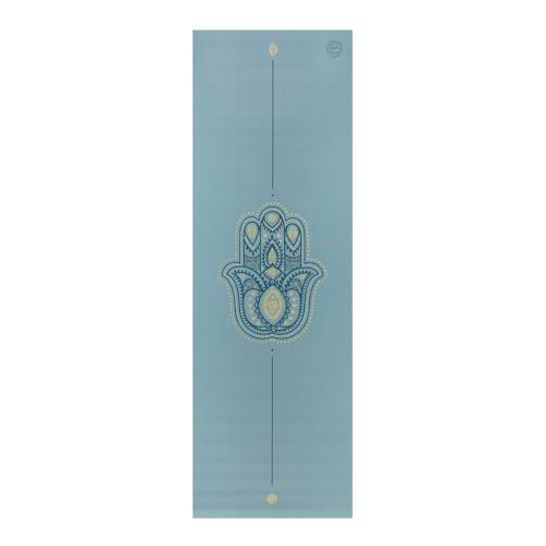 Bodhi Yogamatte Leela Collection | Rutschfeste Sportmatte | Schadstofffreie & Waschbare Antirutschmatte | Matte aus PVC | Fitnessmatte für Yoga, Pilates & Gymnastik | Hamsa Hand, hellblau