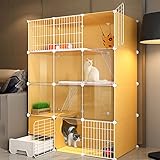 Katzenkäfig mit Katzentoilette - Große Katzenkäfige für den Innenbereich, große Katzenzwinger mit 3 Ebenen, Katzenlaufstall für Hauskatzen, DIY-Katzenlaufstall für den Innenbereich