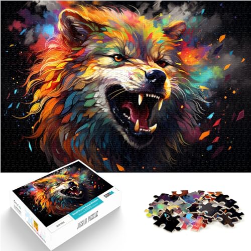 Puzzle für farbenfrohes psychedelisches Tier Wolf, 1000 Puzzles für Erwachsene, Holzpuzzles, Wanddekoration, einzigartige Geburtstags, 1000 Teile (50 x 75 cm)