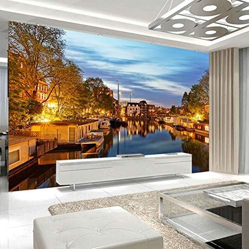 Riverside Straßenansicht Bei Nacht 3D Tapeten Wanddekoration Fototapete Sofas Wohnzimmer Wandbild Schlafzimmer-150cm×105cm