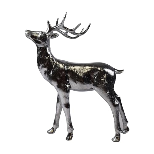 CHICCIE Figur Hirsch Polyresin Silber 8x23x28cm - Weihnachtsfigur Dekoration