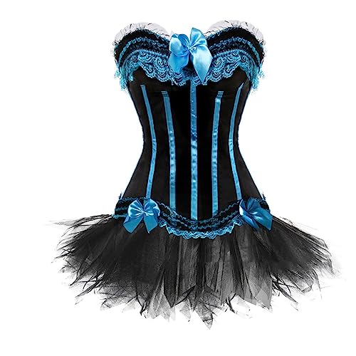 WANGTIANXUE Damen Tutu Rock Zweiteilig Gothic Rock und Korsett Zweiteiliges Vintage Mittelalter Viktorianisch Renaissance Spitzen Rock und Corset 2PCs Set Halloween Karneval Kostüm Ball Party Outfit