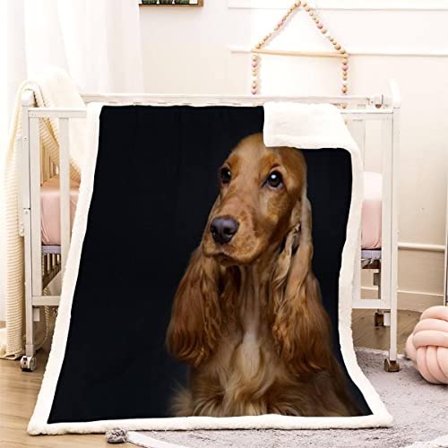 Kuscheldecke 150x200 Cocker Spaniel 3D Haustier Hund Warm Fleece-Decke Weich Flauschige Sherpa Wohndecke Microfaser Sofadecke Couchdecke Zweiseitige Decke Dekor Schlafzimmer Kollektion Winter