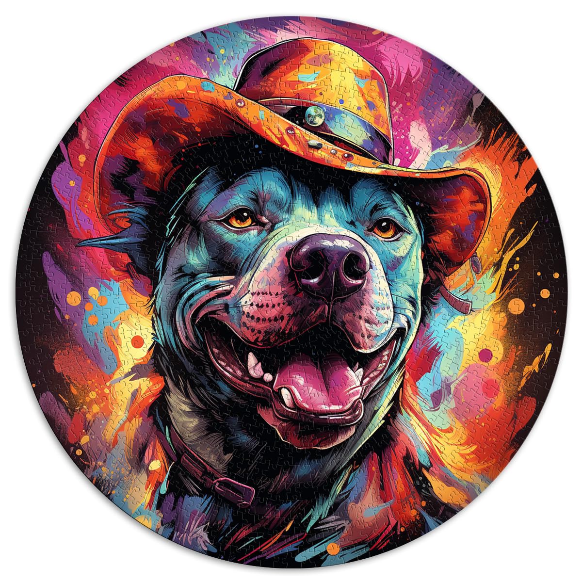 Spielgeschenk Puzzle Pitbull Hund Cowboy 1000 Teile Puzzle Spielzeug 67,5 x 67,5 cm Puzzle Mitmachspiel Jedes Teil ist einzigartig - Herausforderndes, unterhaltsames Familienspiel