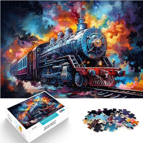 Puzzles, Geschenke, Spielzeuge. Ein Zug, der durch Puzzles für Erwachsene fahren kann. 1000-teiliges Holzpuzzle als Geschenk für die ganze Familie und die 1000 Teile (50 x 75 cm)