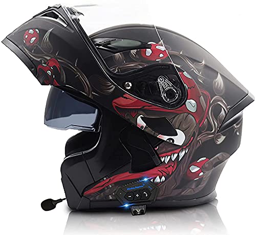 Motorradhelm Herren Mit Bluetooth Klapphelm Integralhelm Fullface Helm Motorrad,DOT/ECE Zertifiziert Rollerhelm Sturzhelm Mit Doppelvisier Sonnenblende Für Damen Erwachsene