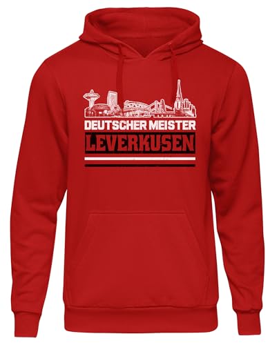 UGLYSHIRT Leverksuen Titelkusen Herren Kapuzenpullover | Leverkusen Pullover Trikot Fanartikel Fussball Stadt Skyline Leverkusen Meister Hoodie | Rot (L)