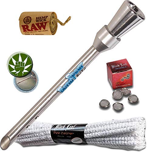 Black Leaf Set Bong Spear 170mm + 44x Pfeifenreiniger + 3m Raw Hemp Wick + 5 Schüsselsiebe + Fight Ansteck-Button 25mm