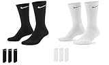 Nike 6 Paar Herren Damen Socken SX4508 weiß oder schwarz oder weiß grau schwarz, Farbe:Schwarz, Sockengröße:46-50