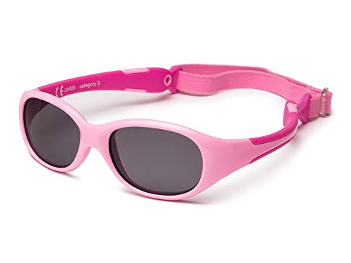 Kiddus Allroad Sonnenbrille für Baby Junge Mädchen. Alter 0 bis 24 Monate. Sicherer UV-Schutz. Verstellbares abnehmbares Band. In einem Stück gefertigt. Unzerbrechlich