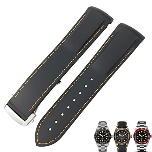 BANDKIT Uhrenarmband für Tudor Black Bay für Herren, 20 mm, 22 mm, Gummi, Faltschnalle, Schwarz / Blau / Rot, 21 mm, Achat