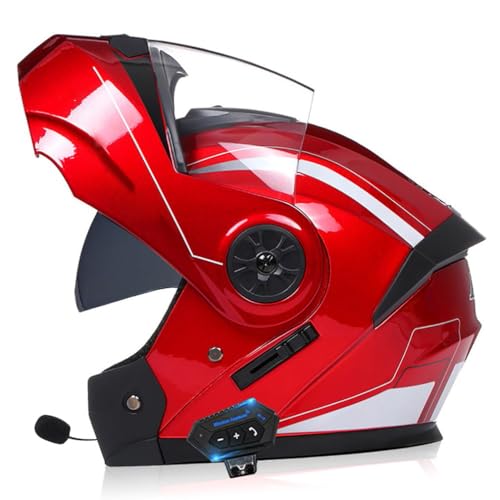 Klapphelm Motorradhelm Bluetooth Modularer Bluetooth Full Face Helm Mit Doppelvisier ECE Zertifiziert Motorradhelm Sturzhelm mit Automatische Reaktion FüR Erwachsene Damen Herren