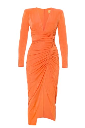 Swing Fashion Phänomenal Oranges Tailliertes Nicol Midikleid mit Langen Ärmeln 38(M) | Ideal für eine Party, einen Abend mit Freunden