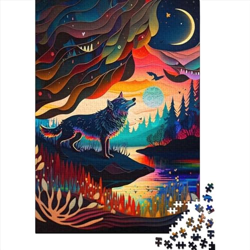 Buntes abstraktes Wolf-Holzpuzzle für Erwachsene und Jugendliche, 1000 Teile, Puzzle für Erwachsene und Jugendliche, Stressabbau, schwierige Herausforderung, 75 x 50 cm