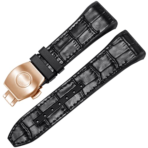 OPKDE Uhrenarmband für Franck Muller V45 Serie, 28 mm, Nylon, Echtleder, Silikon, Schwarz / Blau, 28mm, Achat