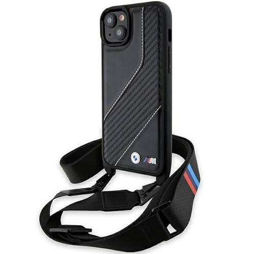 CG Mobile BMW BMHCP15M23PSCCK Hülle für iPhone 15 Plus / 14 Plus 6.7" Schwarz hardcase M Edition Carbon Stripe & Strap