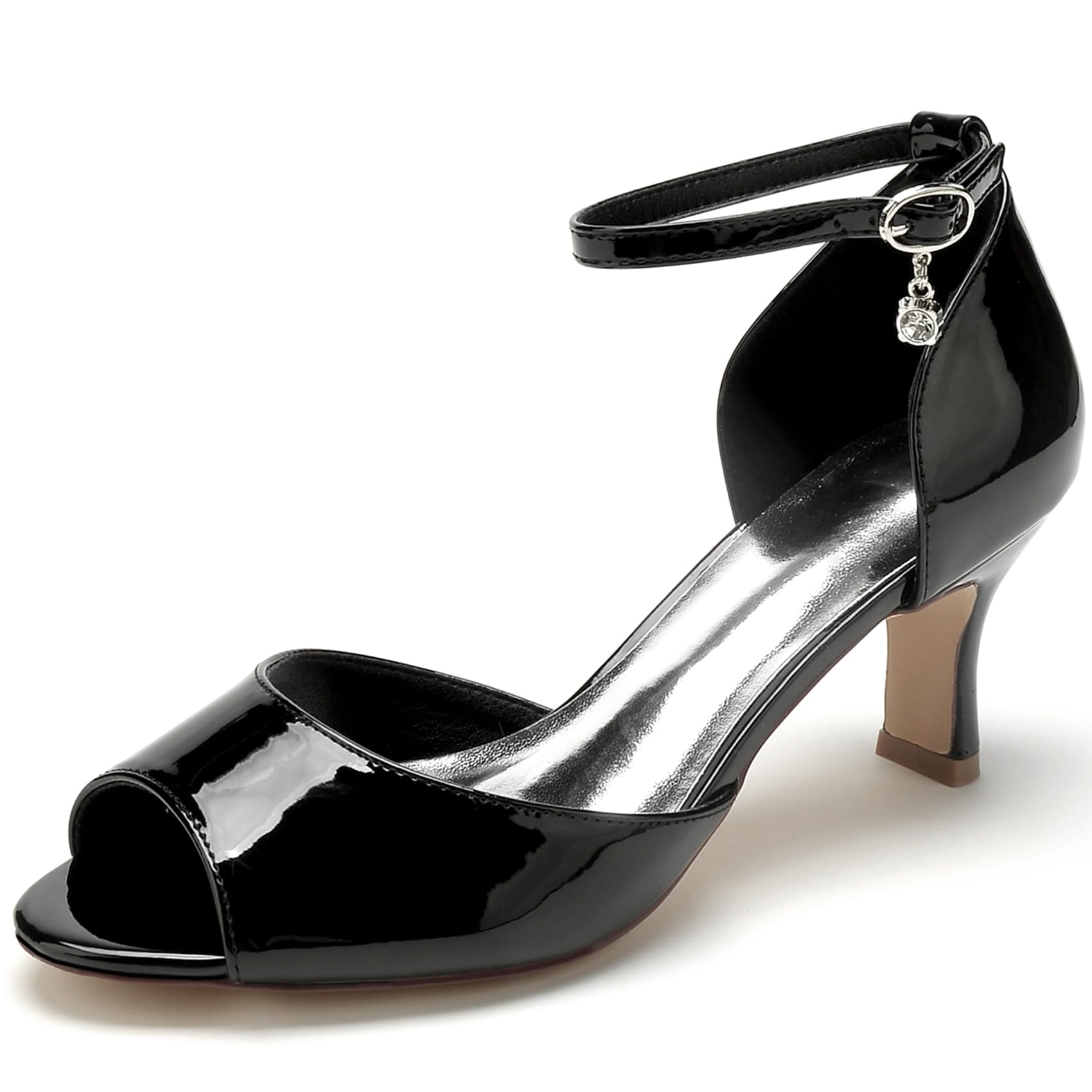 RUIZE Schwarz,40,Damen-Brautschuhe mit Knöchelriemen, 6,5 cm niedriger Absatz, Peep-Toe-Pumps aus Satin, für Hochzeit, Abschlussball, Party