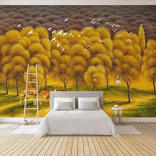 XLMING Öl Und Gold Wald Elch Raubvögel 3D Tapete Home Dekoration Wohnzimmer Sofa Schlafzimmer Tv Hintergrund Wand-400cm×280cm