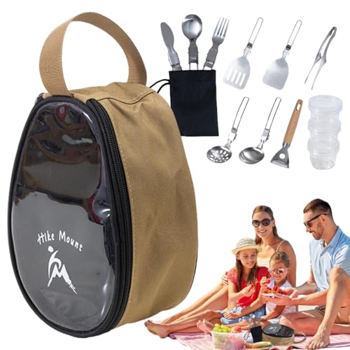 Camping-Utensilien-Set, Camping-Geschirr-Set - 11-teiliges BBQ-Camping-Set, Schüsseln und Gabeln, Geschirr-Set - Tragbare Faltbare Organizer-Tasche für den Außenbereich, Kochgeschirr-Set für Camping