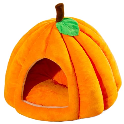 AOpghY Katzenhöhle Kürbisförmige Halloween Cat Cave Bett halbschichtes Katzenhaus Schönes kleines Hundebett Bequeme Nicht rutschende Bottom-Katzenbetten für Innenkatzen, Haustierartikel