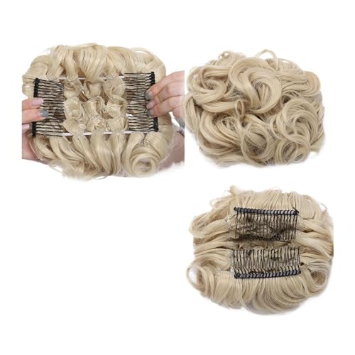 Haarteile Haarknoten Synthetischer großer Kamm-Clip in lockiger Haarverlängerung, Chignon-Haarteile, Hochsteckfrisur, Abdeckung, Haarteil, Verlängerung, Haarknoten Brötchen Haare(Bleach blonde)