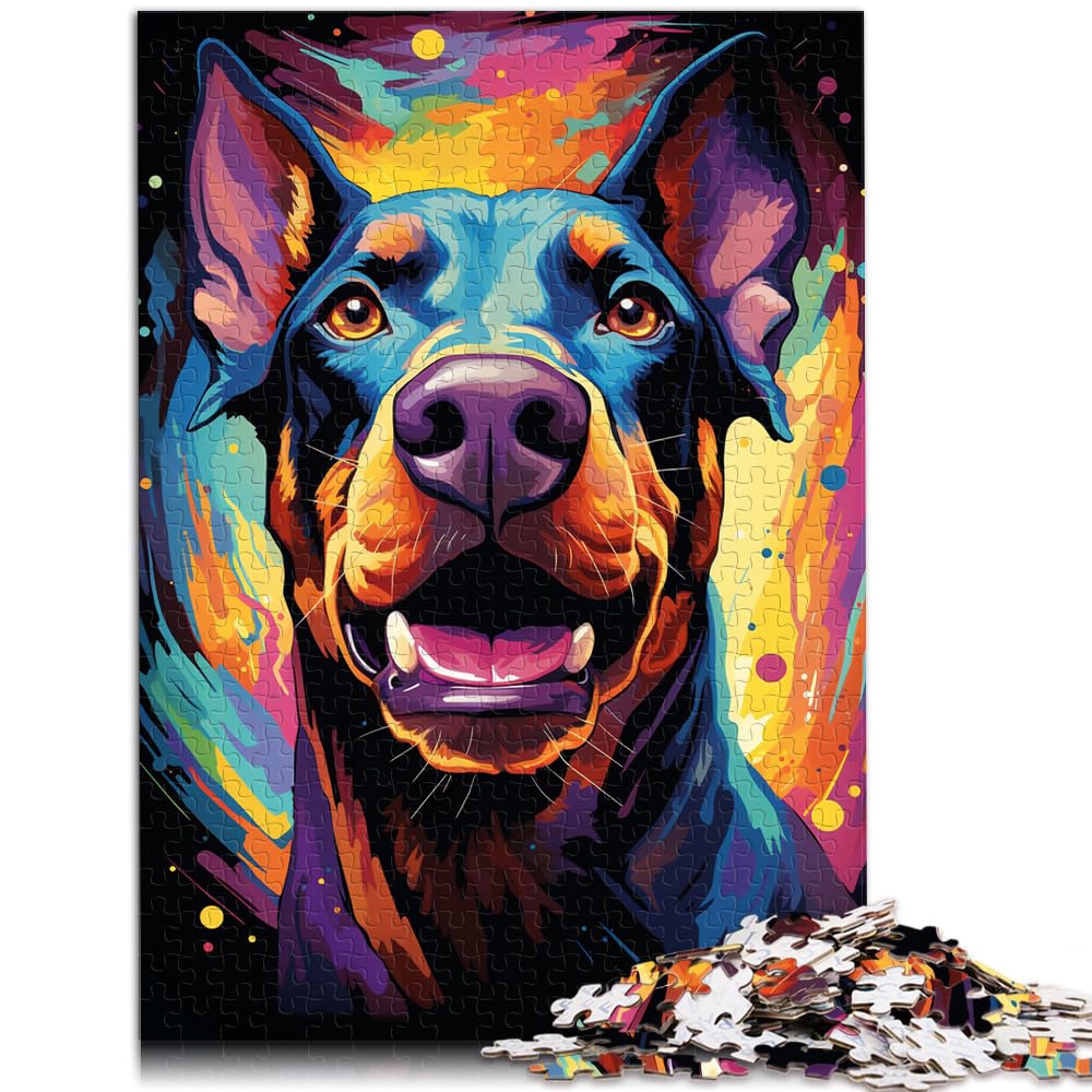 Puzzle-Spiele Dobermann-Pinscher, bunt, psychedelisch, für Erwachsene, 1000-teiliges Puzzle, Holzpuzzle, Familienspaß-Puzzle, 1000 Teile (50 x 75 cm)