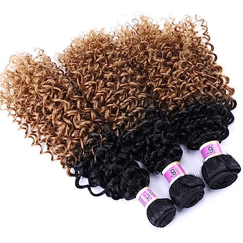 Human Hair Bundles 3 Hair Bundles Synthetic High Temperature Fiber Curly Hair Kinky Curly Hair Weave synthetic Curly wavy Hair Extensions for Women human hair weave(Color:T1B/27,Size:16 18 20 inch)