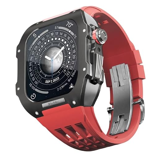 TONECY Gummiarmband, Lünette, Titanlegierung, für iWatch Watch 7/8, Apple Mod Watch, Zubehör, Ersatz-Edelstahlgehäuse für Apple Serie 45 mm (Farbe: Rot 7, Größe: 45 mm)