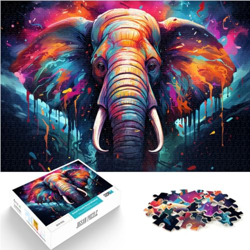 Puzzle für Erwachsene, bizarrer bunter Elefant, 1000-teiliges Puzzle, Holzpuzzle, jedes Teil ist einzigartig – anspruchsvolles, unterhaltsames Familienspiel, 1000 Teile (50 x 75 cm)