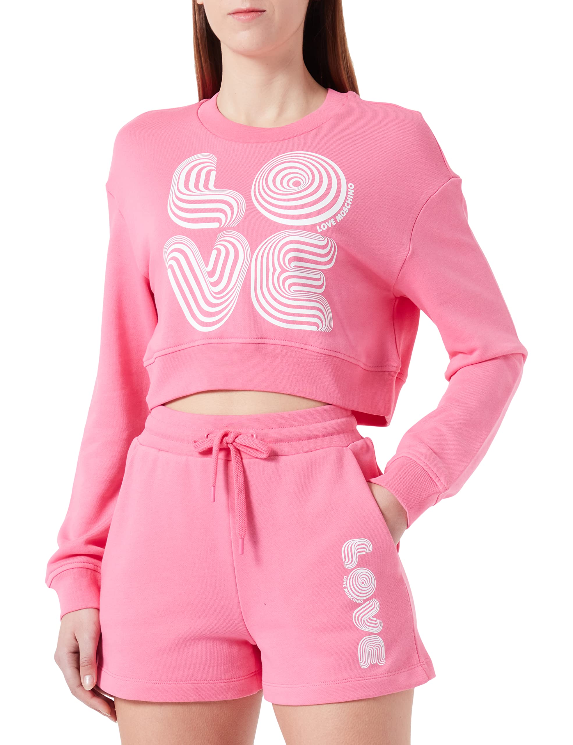 Love Moschino Women's Cropped fit Long-Sleeved Roundneck Sweatshirt, Fuchsia, 42