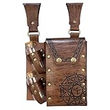 HiiFeuer Mittelalterliche Alchemie Kunstleder Gürteltasche mit 2 Kork Zaubertrank Fläschchen, Fantasy Wizard Hüfttasche Side Pack für Halloween (Hellbraun B)