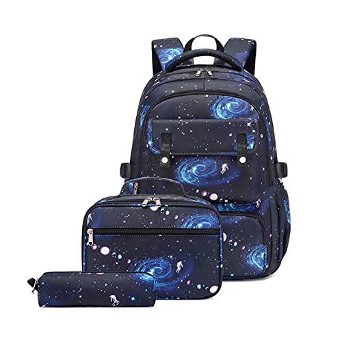 MEELYHOME Mädchen-Rucksack mit isolierter Lunchtasche, Federmäppchen, Schultaschen, Büchertaschen für Mädchen, mit Lunchtasche, 3 Stück, blau, As shown in the picture